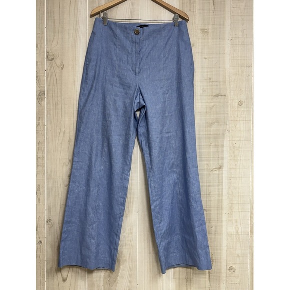 Ann Taylor Pants - Ann Taylor Linen Trouser Pants 8 N B Blue Wide Leg Coastal Resort